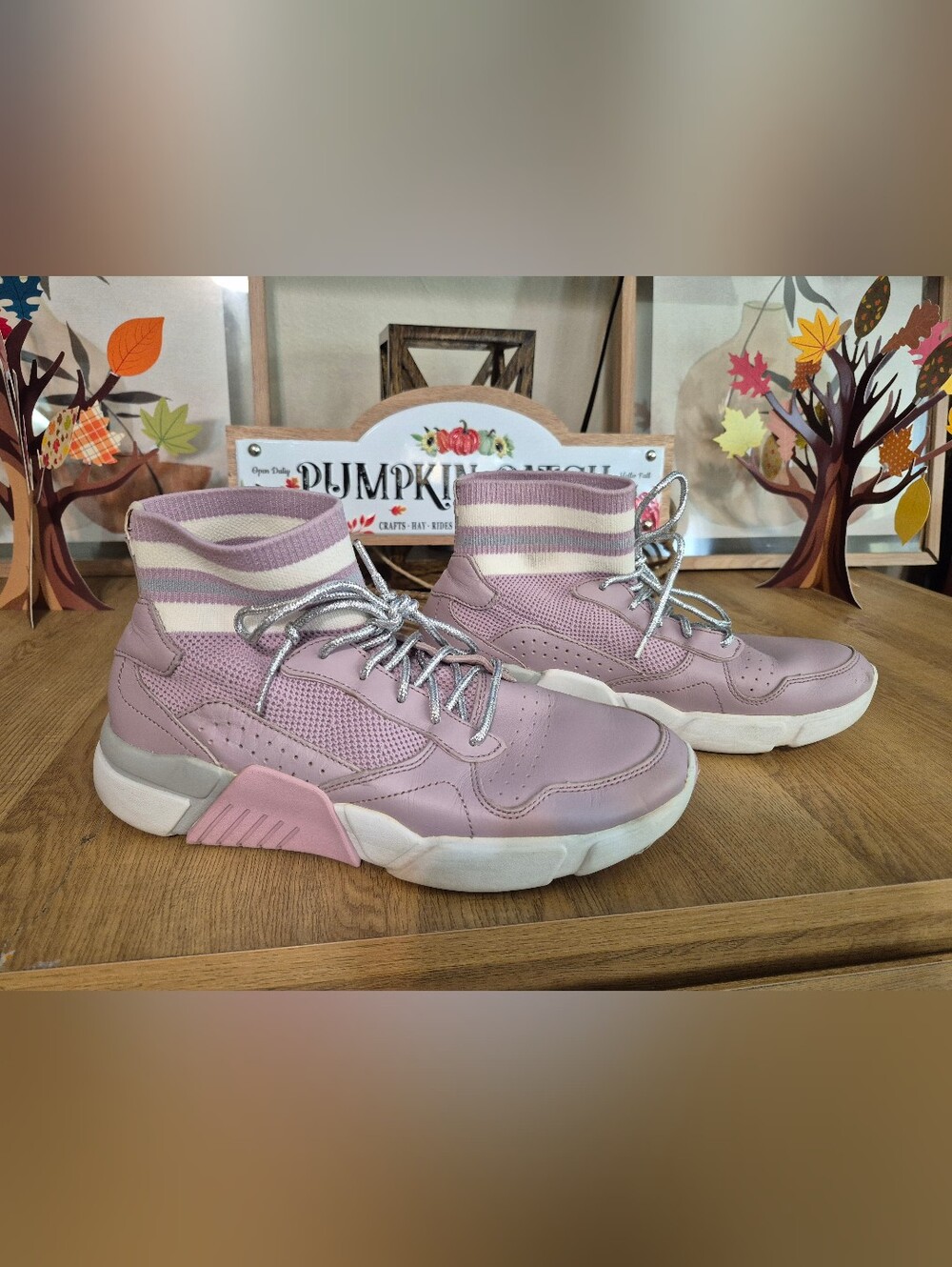 Mark Nason Pink Sock-Top Chunky Sneakers with Silver Laces
